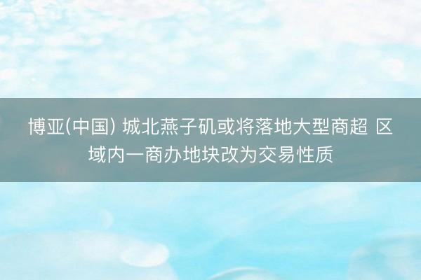 博亚(中国) 城北燕子矶或将落地大型商超 区域内一商办地块改为交易性质