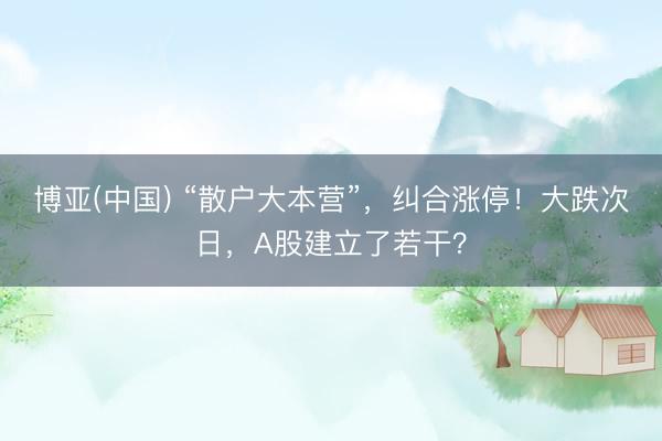 博亚(中国) “散户大本营”，纠合涨停！大跌次日，A股建立了若干？