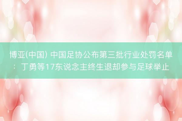 博亚(中国) 中国足协公布第三批行业处罚名单：丁勇等17东说念主终生退却参与足球举止